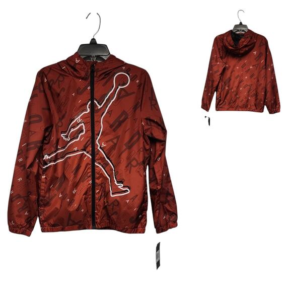 Jordan Boys' All Over Logo Windbreaker Jacket with Hood Rain Jacket Size Medium - Picture 1 of 5